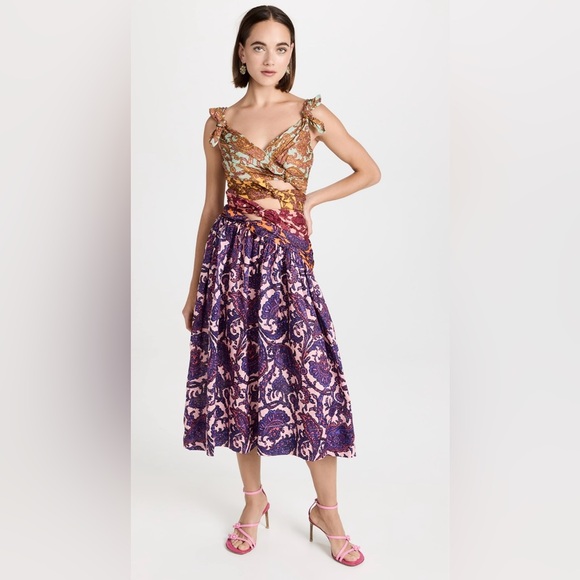 NWT ZIMMERMANN Tiggy Bow Midi Dress in Spliced Paisley. Size 0/XS - Picture 4 of 15